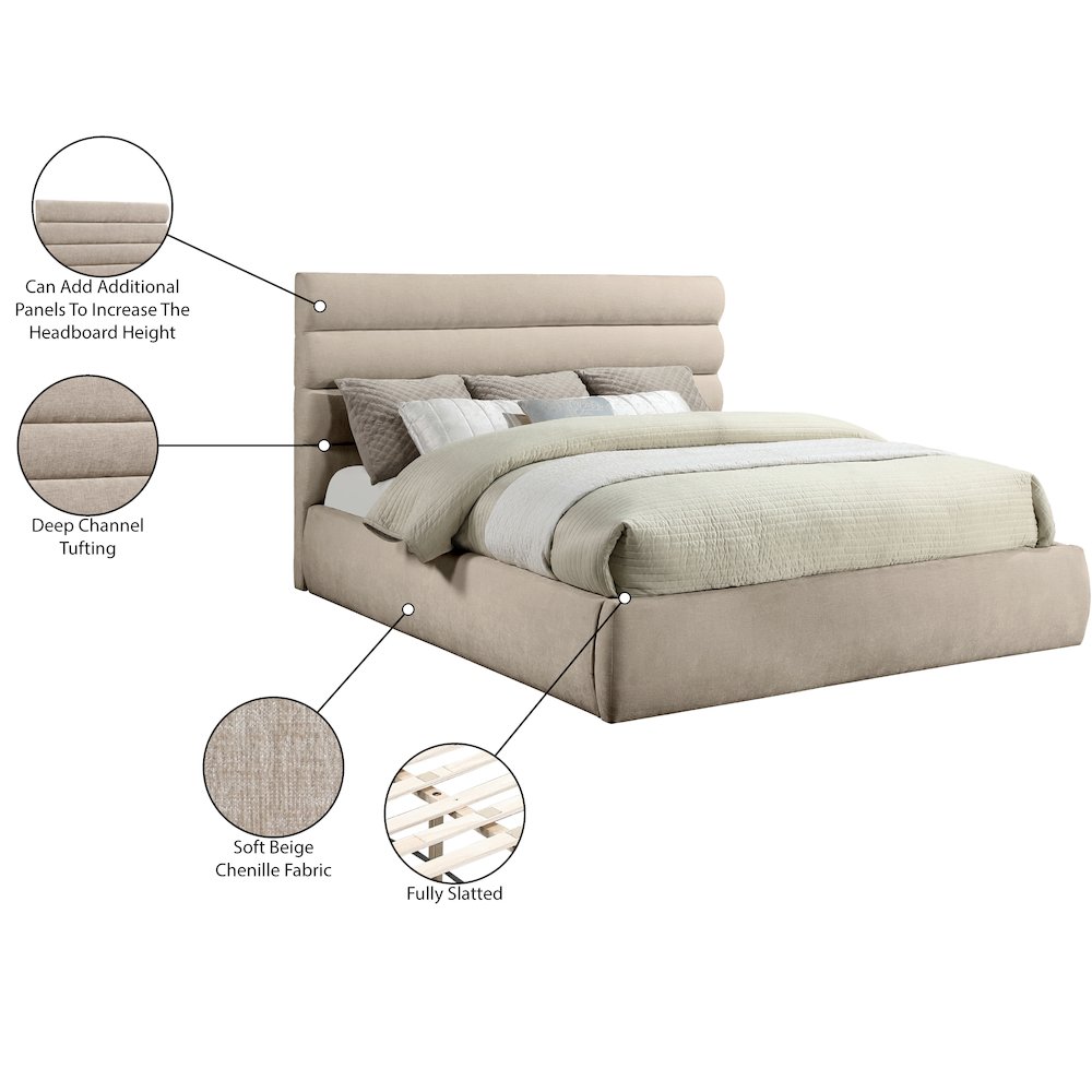 Adam Beige Chenille Fabric King Bed. Picture 9