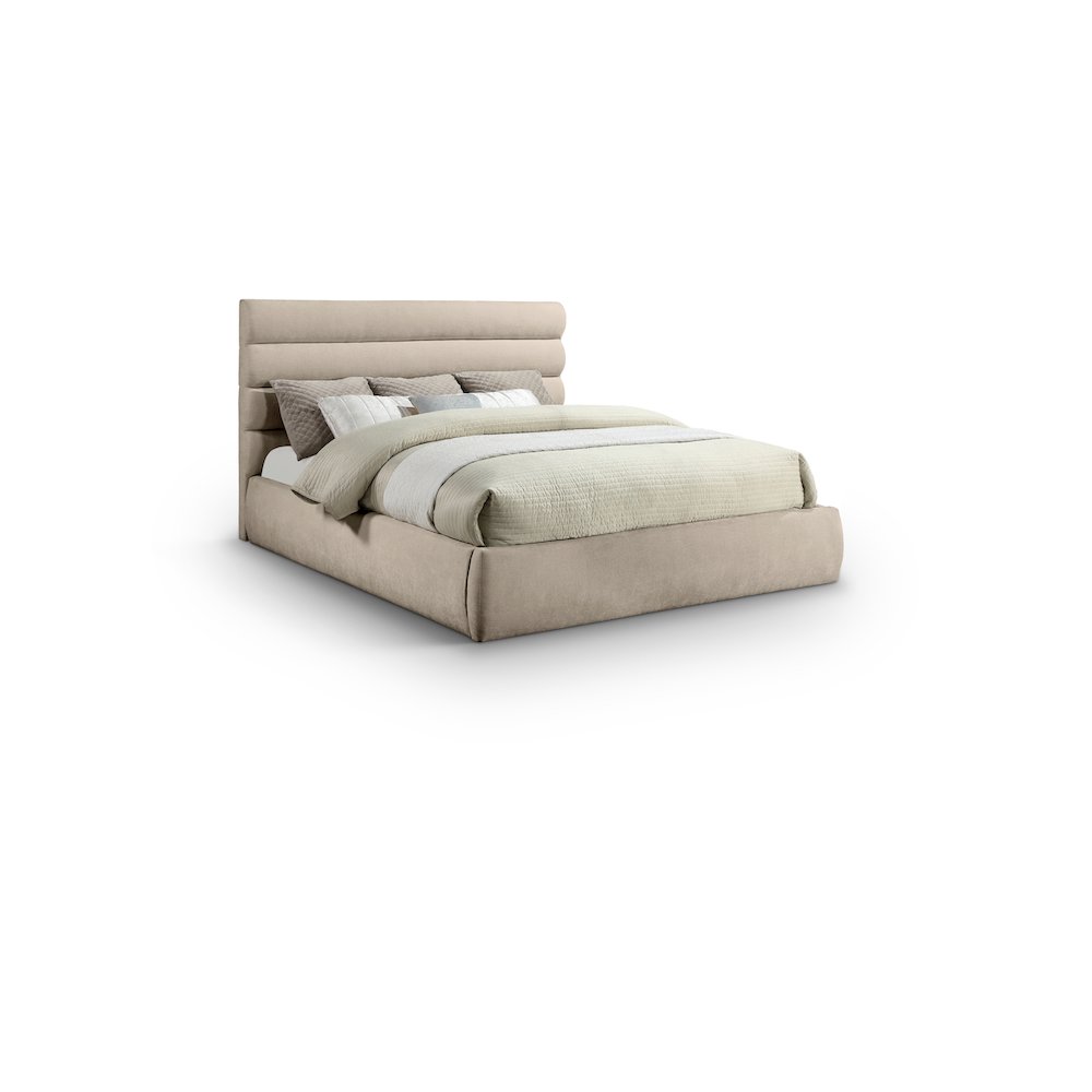 Adam Beige Chenille Fabric King Bed. Picture 1