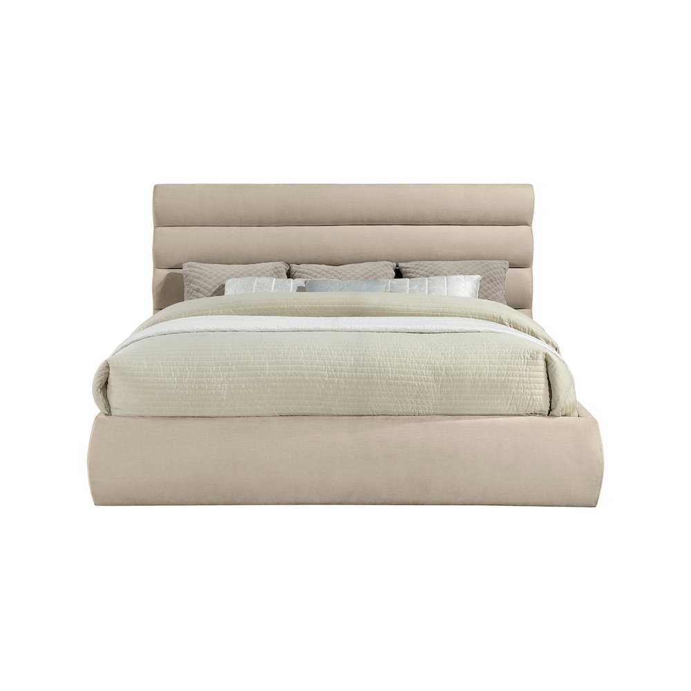 Adam Beige Chenille Fabric King Bed. Picture 2