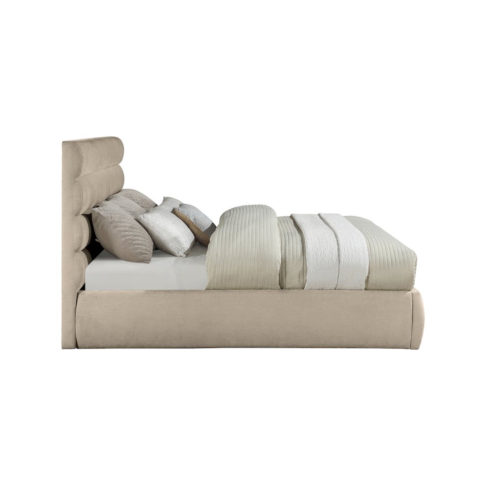 Adam Beige Chenille Fabric King Bed. Picture 3
