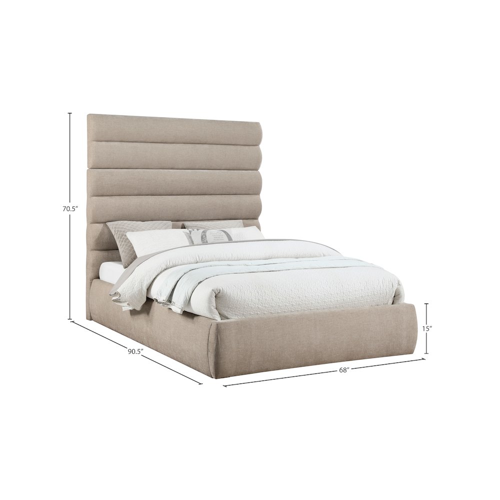 Adam Beige Chenille Fabric Queen Bed. Picture 8