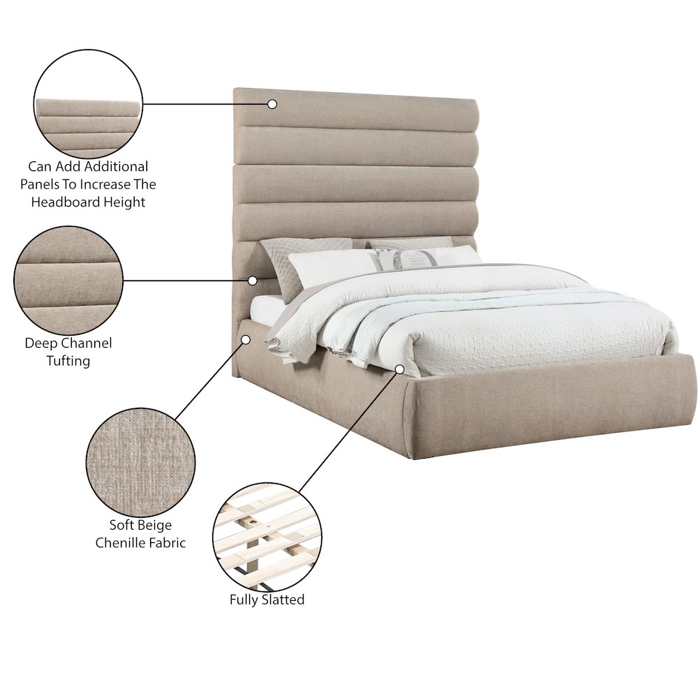 Adam Beige Chenille Fabric Queen Bed. Picture 9