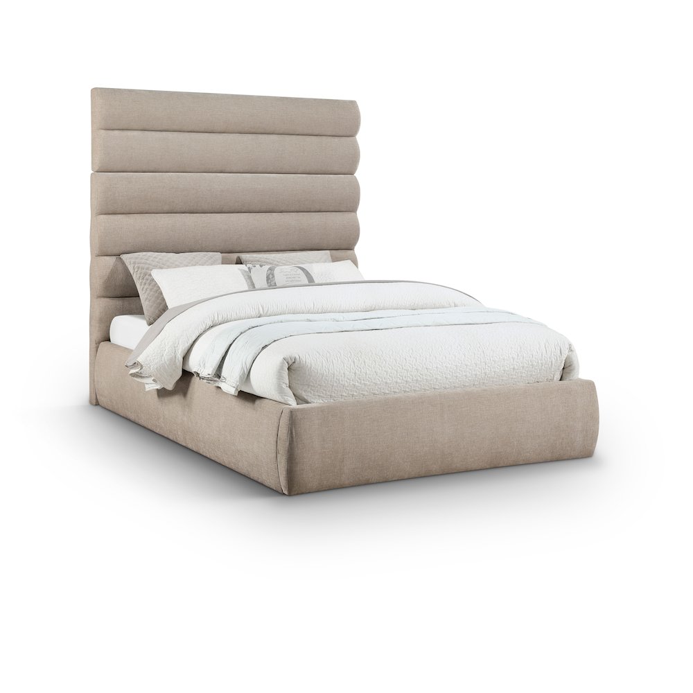 Adam Beige Chenille Fabric Queen Bed. Picture 1