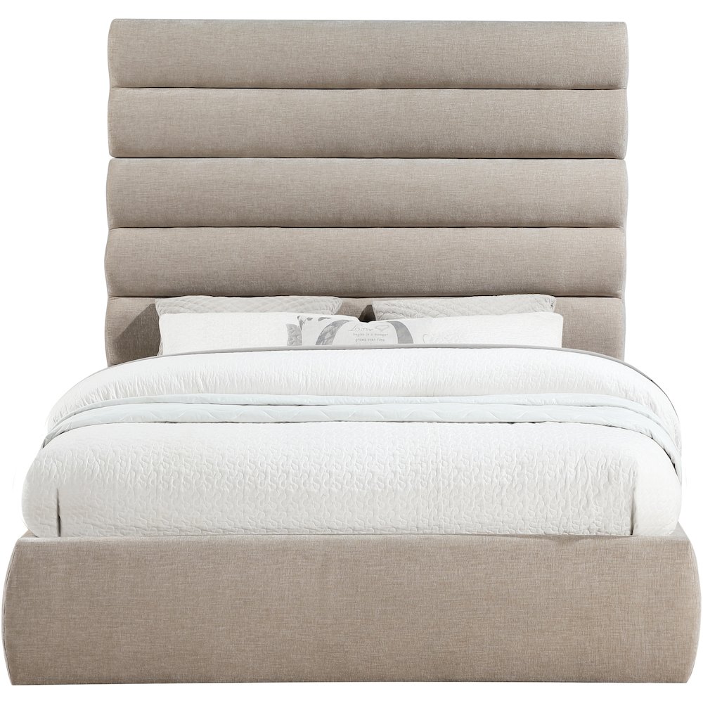 Adam Beige Chenille Fabric Queen Bed. Picture 2