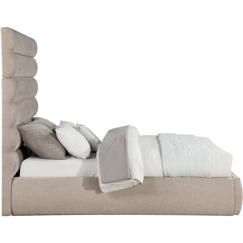 Adam Beige Chenille Fabric Queen Bed. Picture 3