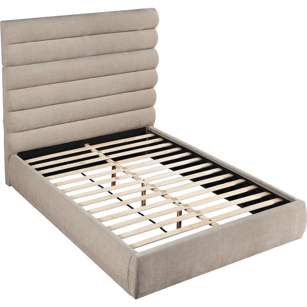 Adam Beige Chenille Fabric Queen Bed. Picture 6