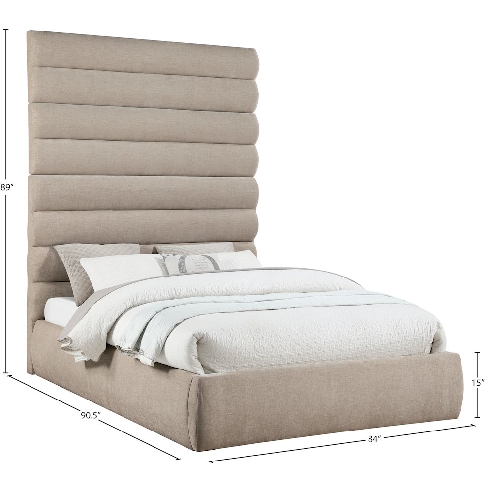 Adam Beige Chenille Fabric Queen Bed. Picture 8