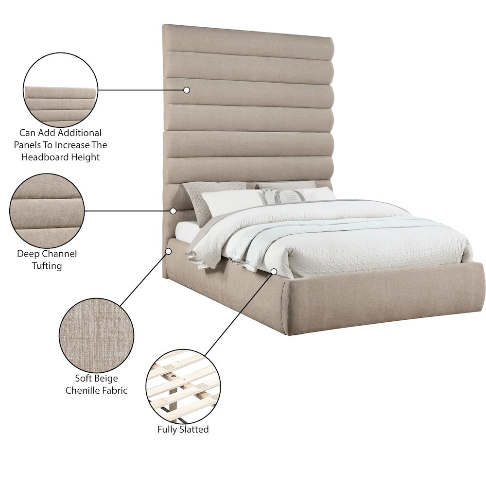 Adam Beige Chenille Fabric Queen Bed. Picture 9