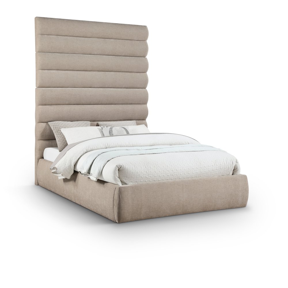 Adam Beige Chenille Fabric Queen Bed. Picture 1