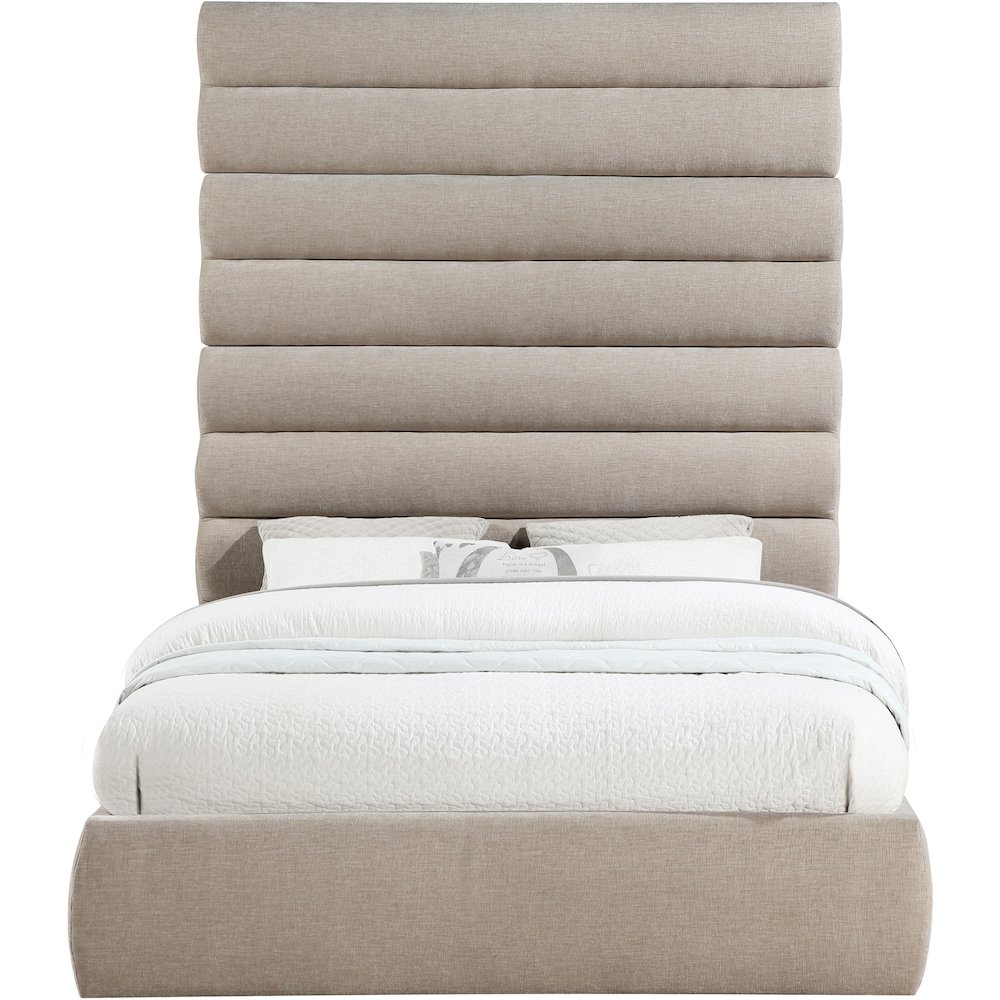 Adam Beige Chenille Fabric Queen Bed. Picture 2