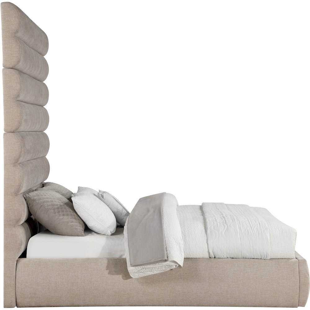 Adam Beige Chenille Fabric Queen Bed. Picture 3