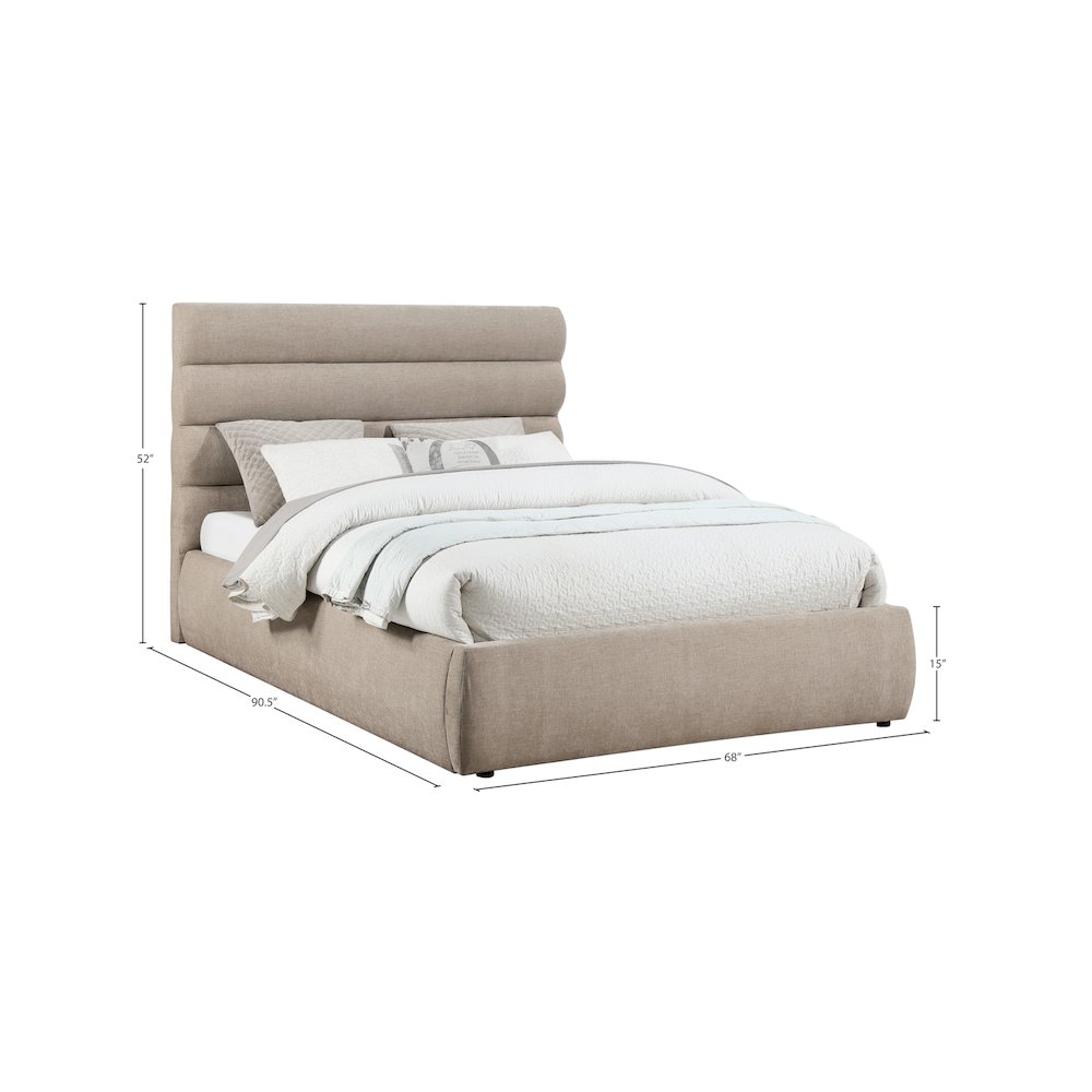 Adam Beige Chenille Fabric Queen Bed. Picture 8