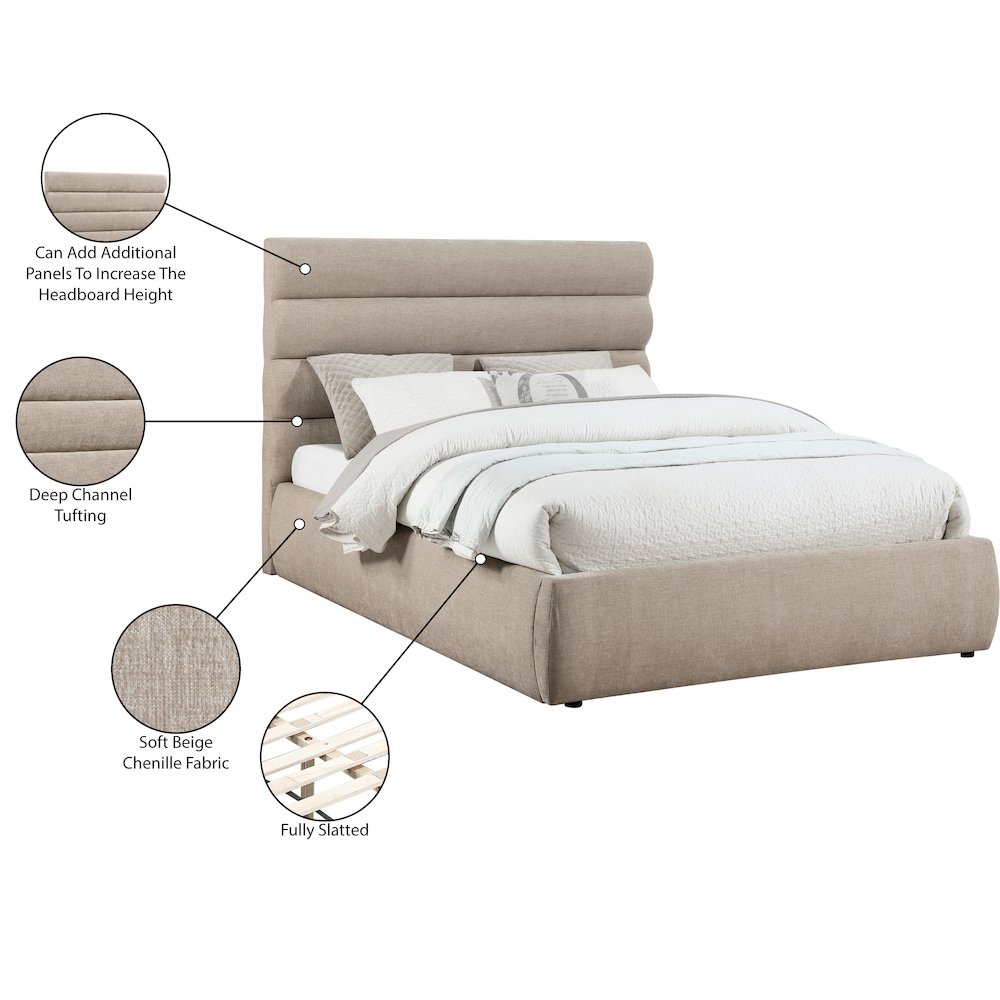 Adam Beige Chenille Fabric Queen Bed. Picture 9