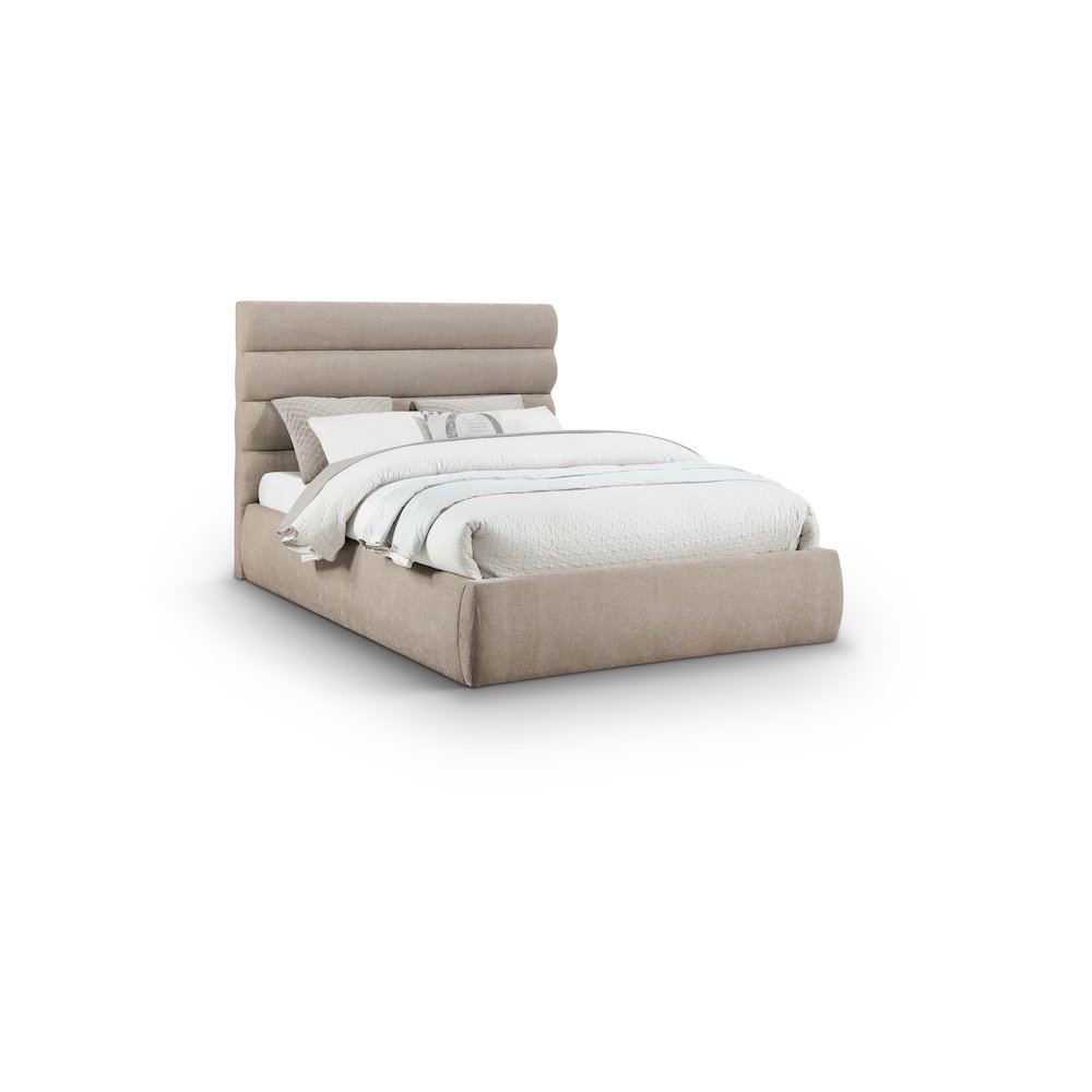 Adam Beige Chenille Fabric Queen Bed. Picture 1