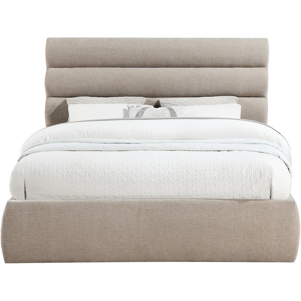 Adam Beige Chenille Fabric Queen Bed. Picture 2