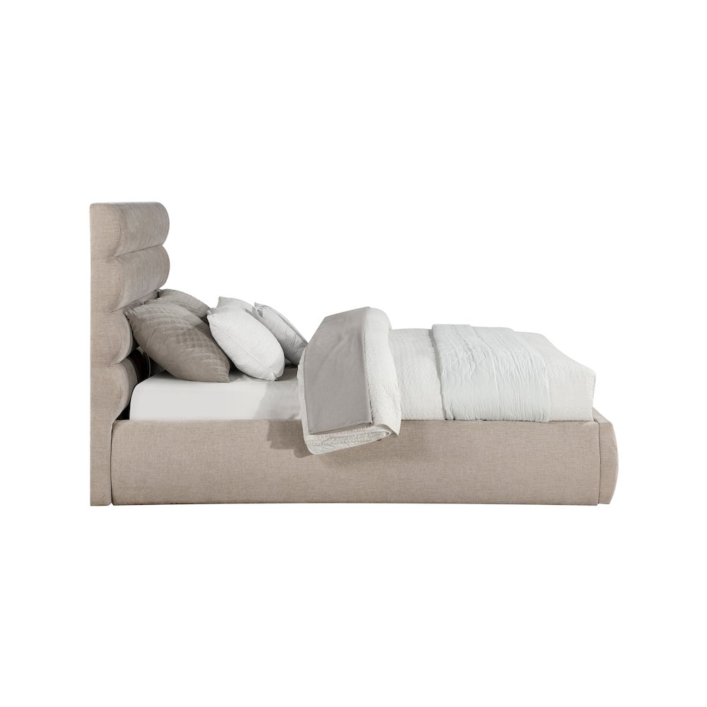 Adam Beige Chenille Fabric Queen Bed. Picture 3