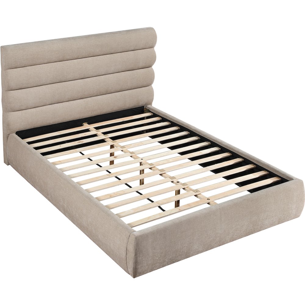 Adam Beige Chenille Fabric Queen Bed. Picture 6