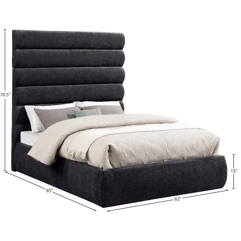 Adam Black Chenille Fabric Full Bed. Picture 8