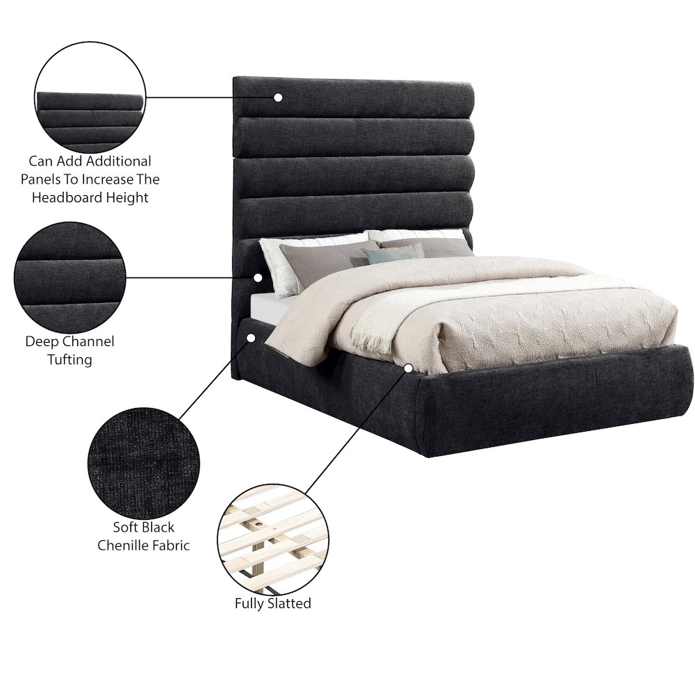 Adam Black Chenille Fabric Full Bed. Picture 9