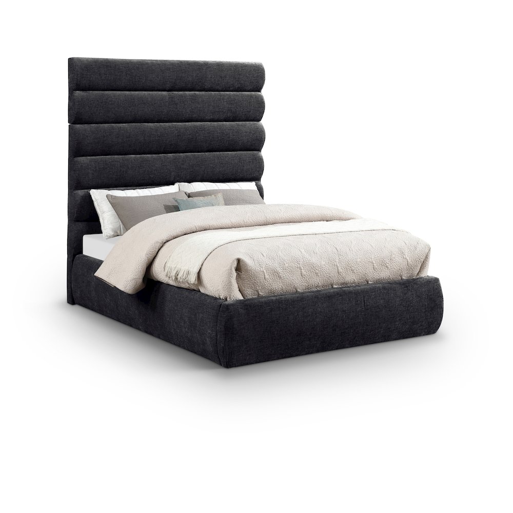 Adam Black Chenille Fabric Full Bed. Picture 1