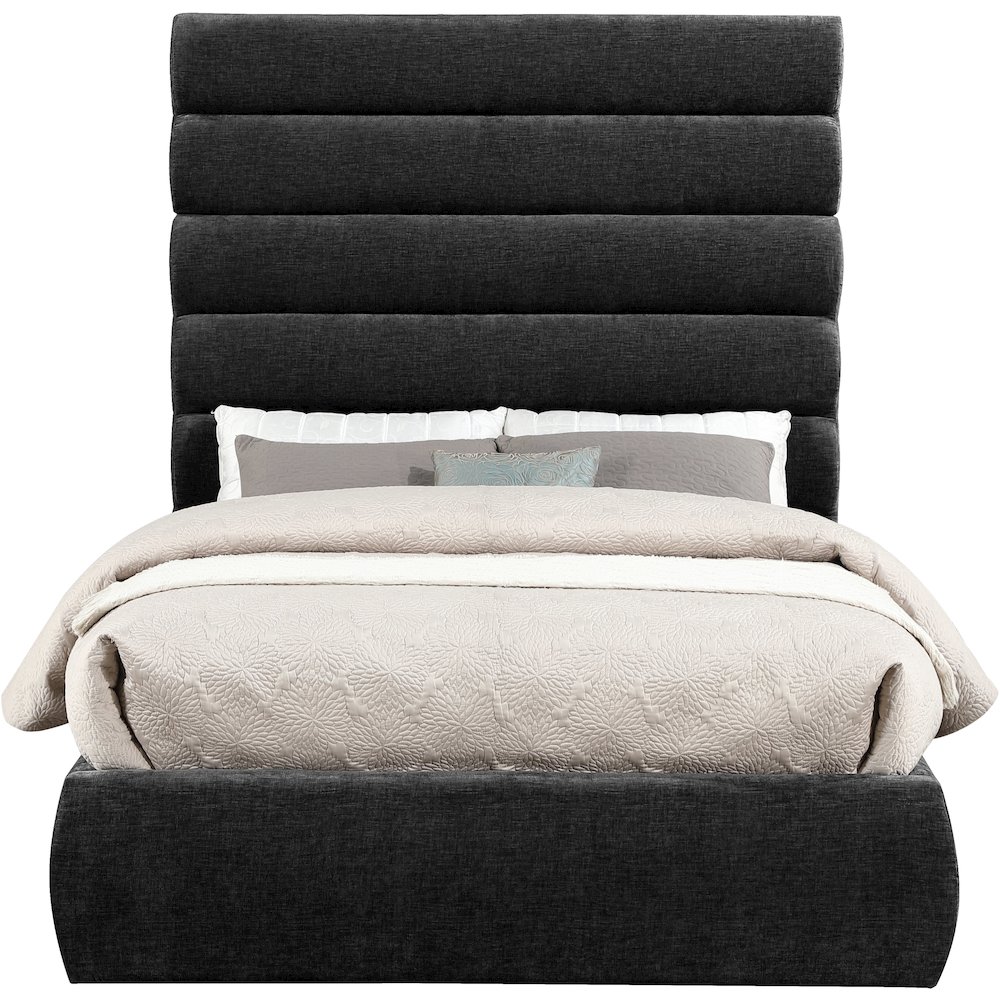 Adam Black Chenille Fabric Full Bed. Picture 2