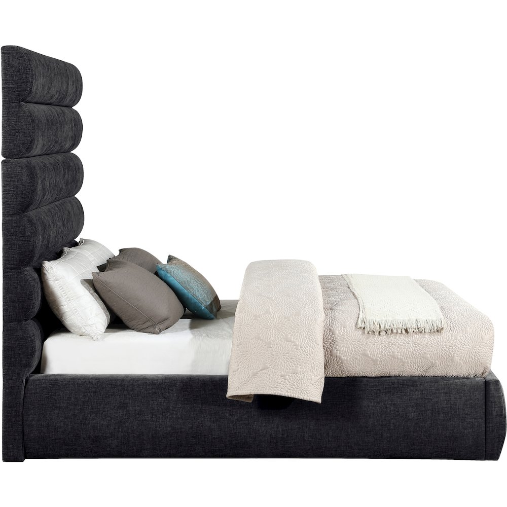 Adam Black Chenille Fabric Full Bed. Picture 3