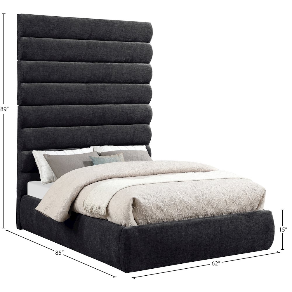 Adam Black Chenille Fabric Full Bed. Picture 8