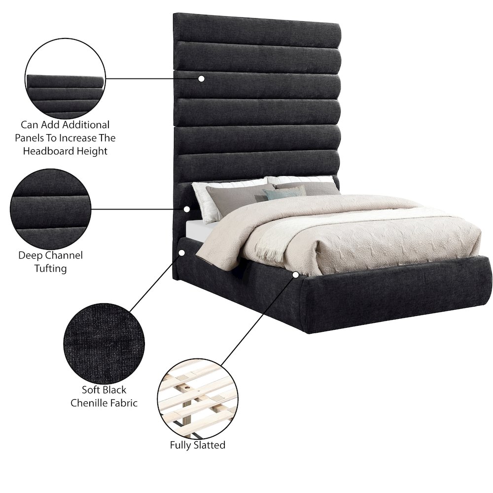 Adam Black Chenille Fabric Full Bed. Picture 9