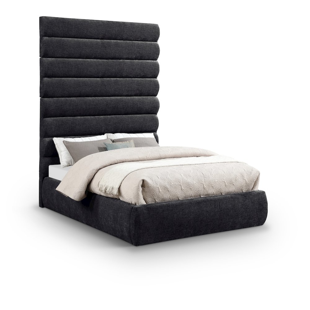 Adam Black Chenille Fabric Full Bed. Picture 1