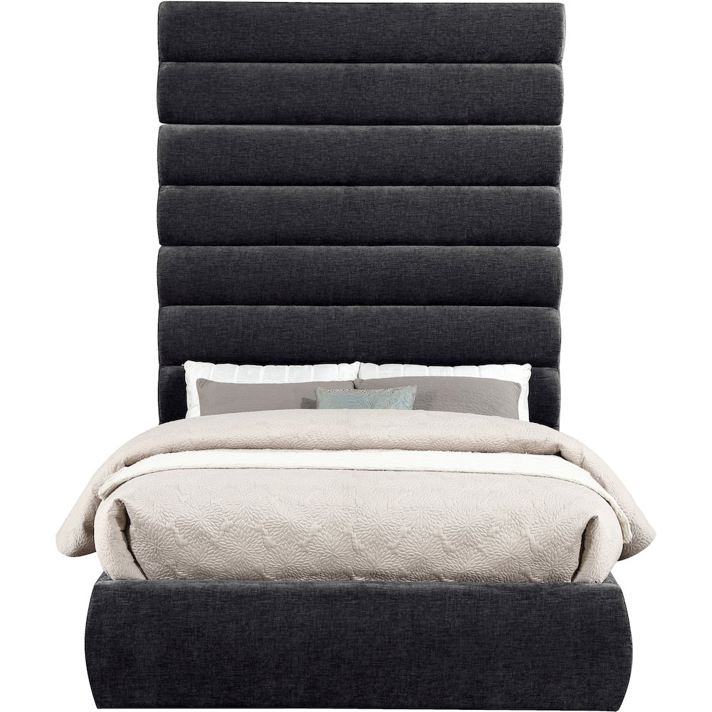 Adam Black Chenille Fabric Full Bed. Picture 2