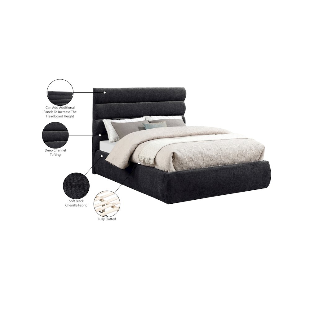 Adam Black Chenille Fabric Full Bed. Picture 9