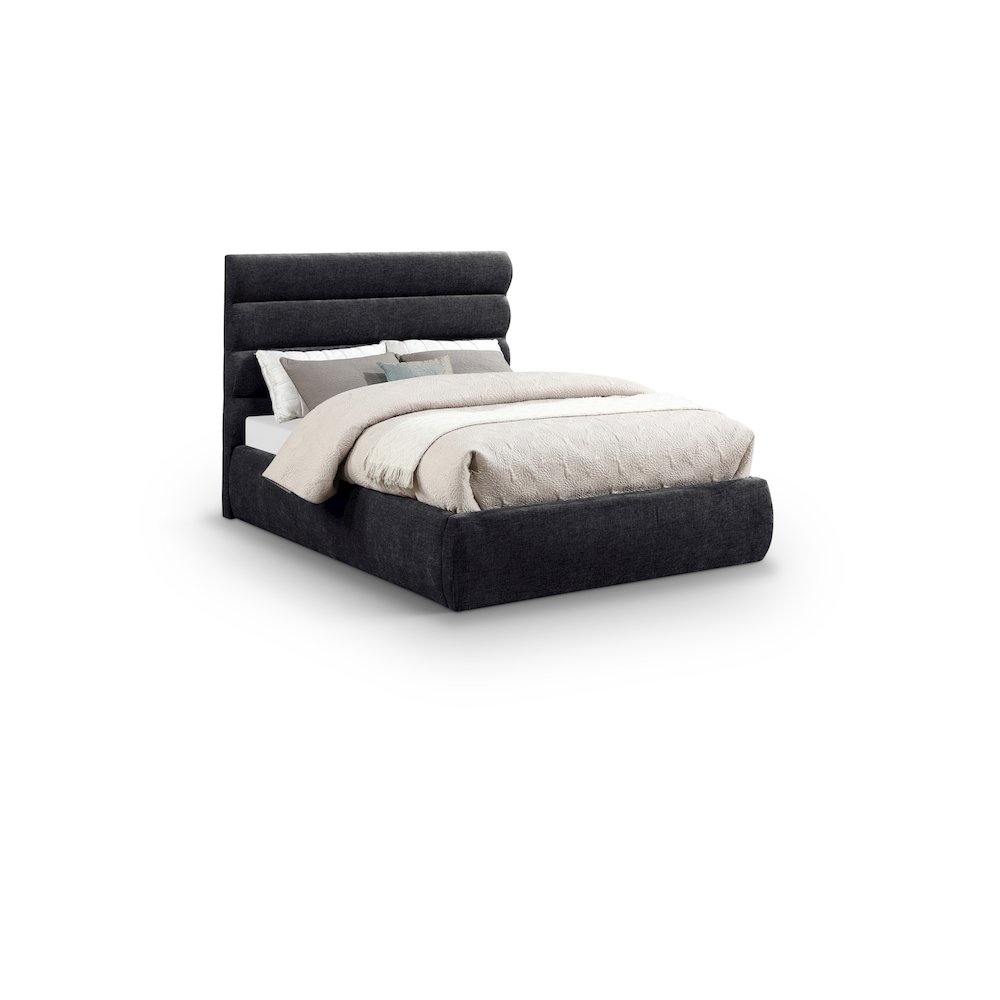 Adam Black Chenille Fabric Full Bed. Picture 1