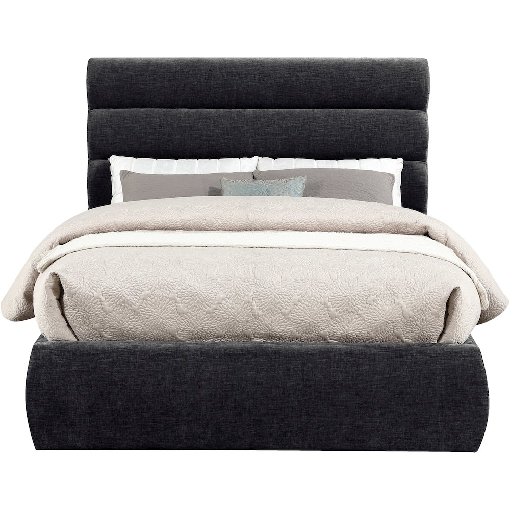 Adam Black Chenille Fabric Full Bed. Picture 2