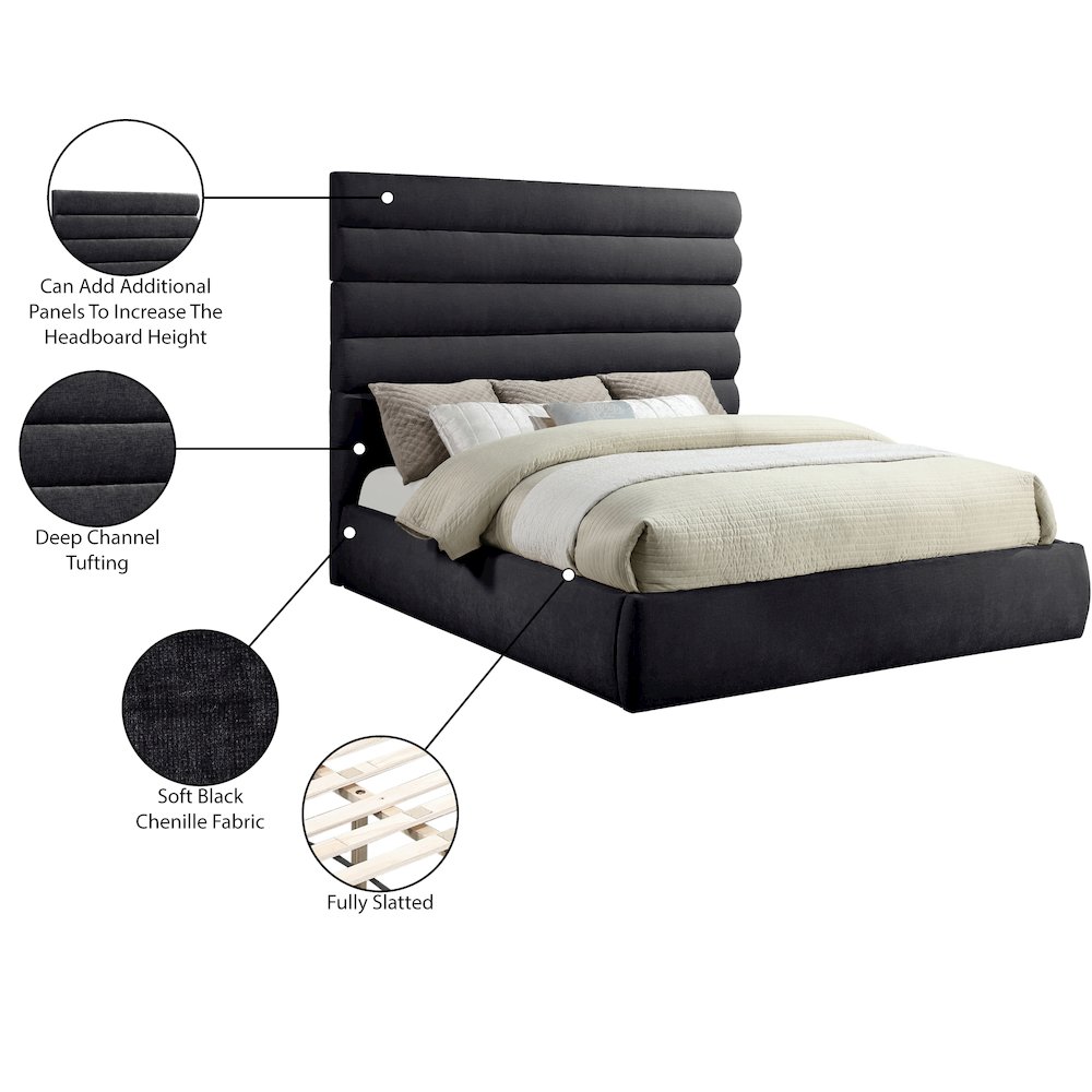 Adam Black Chenille Fabric King Bed. Picture 9