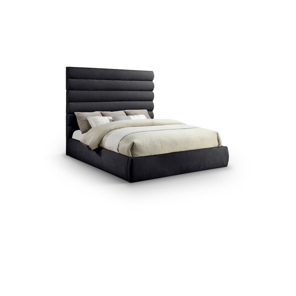 Adam Black Chenille Fabric King Bed. Picture 1