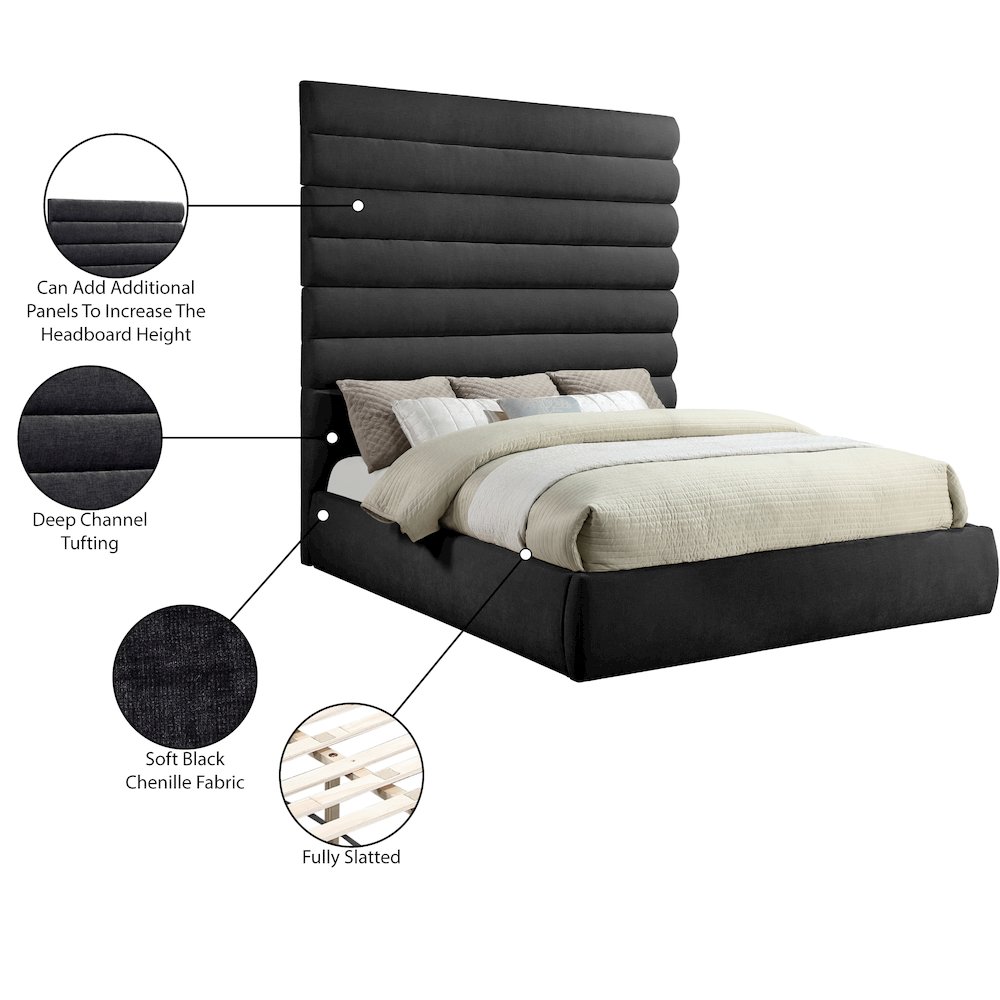 Adam Black Chenille Fabric King Bed. Picture 9