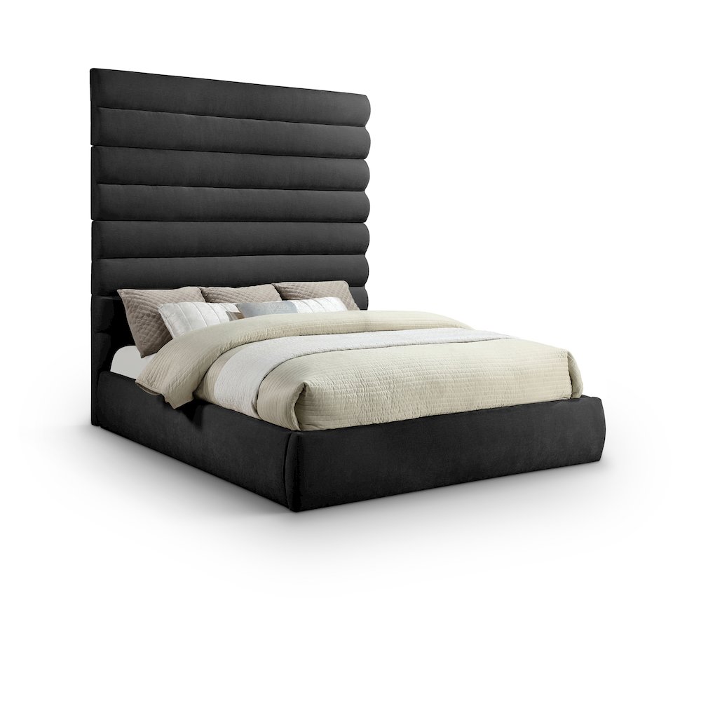 Adam Black Chenille Fabric King Bed. Picture 1