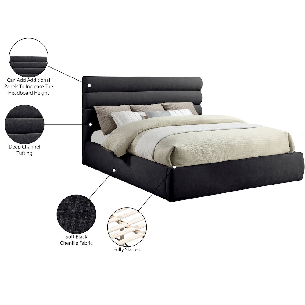 Adam Black Chenille Fabric King Bed. Picture 9