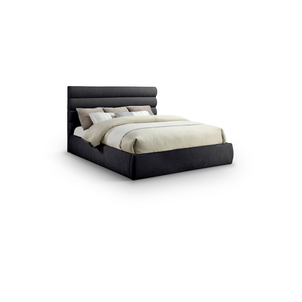 Adam Black Chenille Fabric King Bed. Picture 1