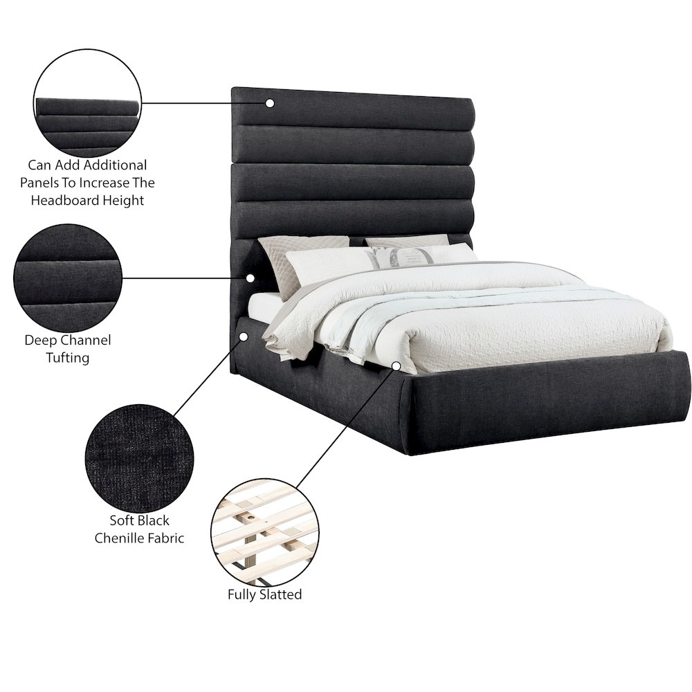 Adam Black Chenille Fabric Queen Bed. Picture 9
