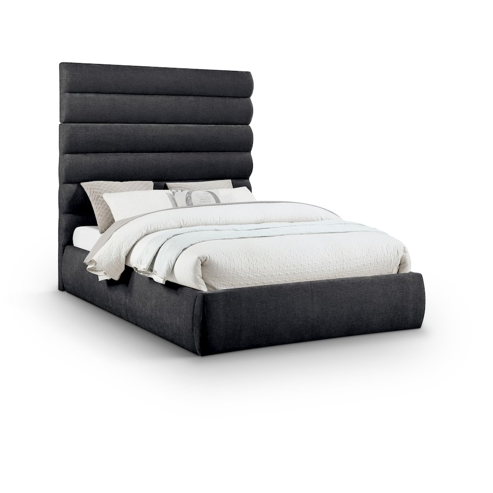 Adam Black Chenille Fabric Queen Bed. Picture 1