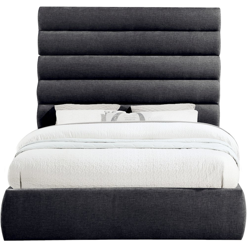 Adam Black Chenille Fabric Queen Bed. Picture 2