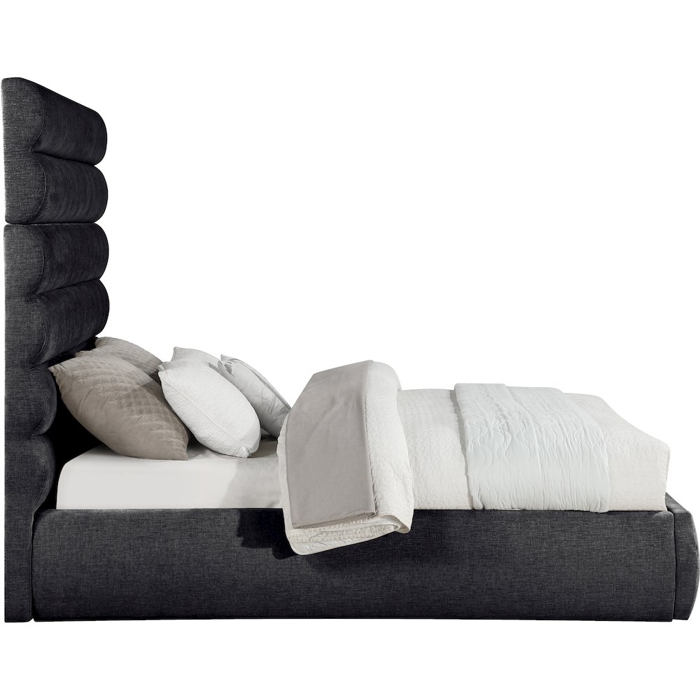 Adam Black Chenille Fabric Queen Bed. Picture 3