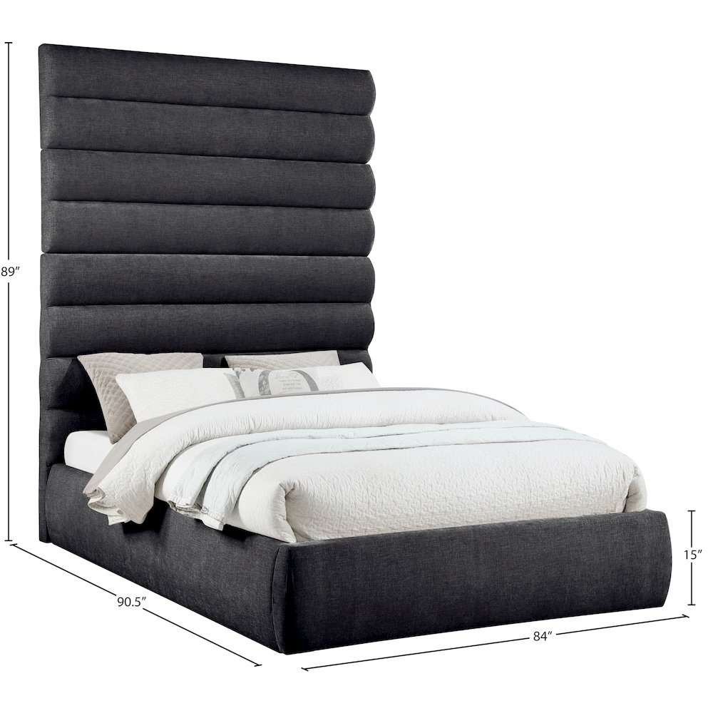 Adam Black Chenille Fabric Queen Bed. Picture 8