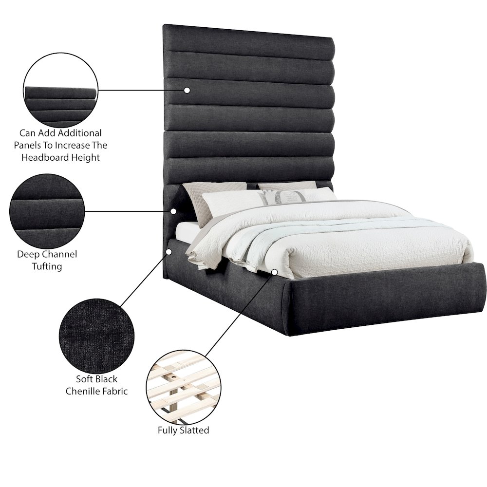 Adam Black Chenille Fabric Queen Bed. Picture 9