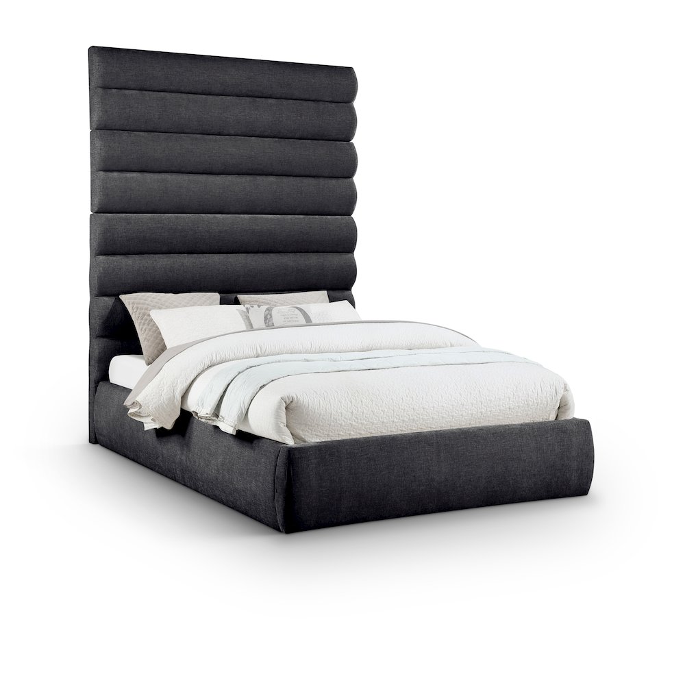 Adam Black Chenille Fabric Queen Bed. Picture 1
