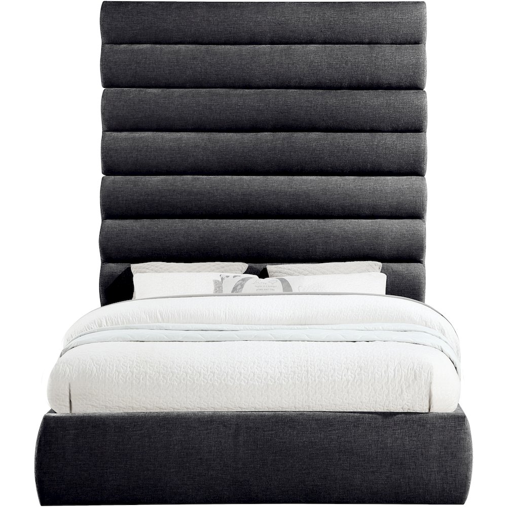 Adam Black Chenille Fabric Queen Bed. Picture 2