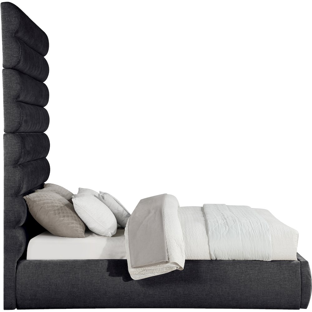 Adam Black Chenille Fabric Queen Bed. Picture 3