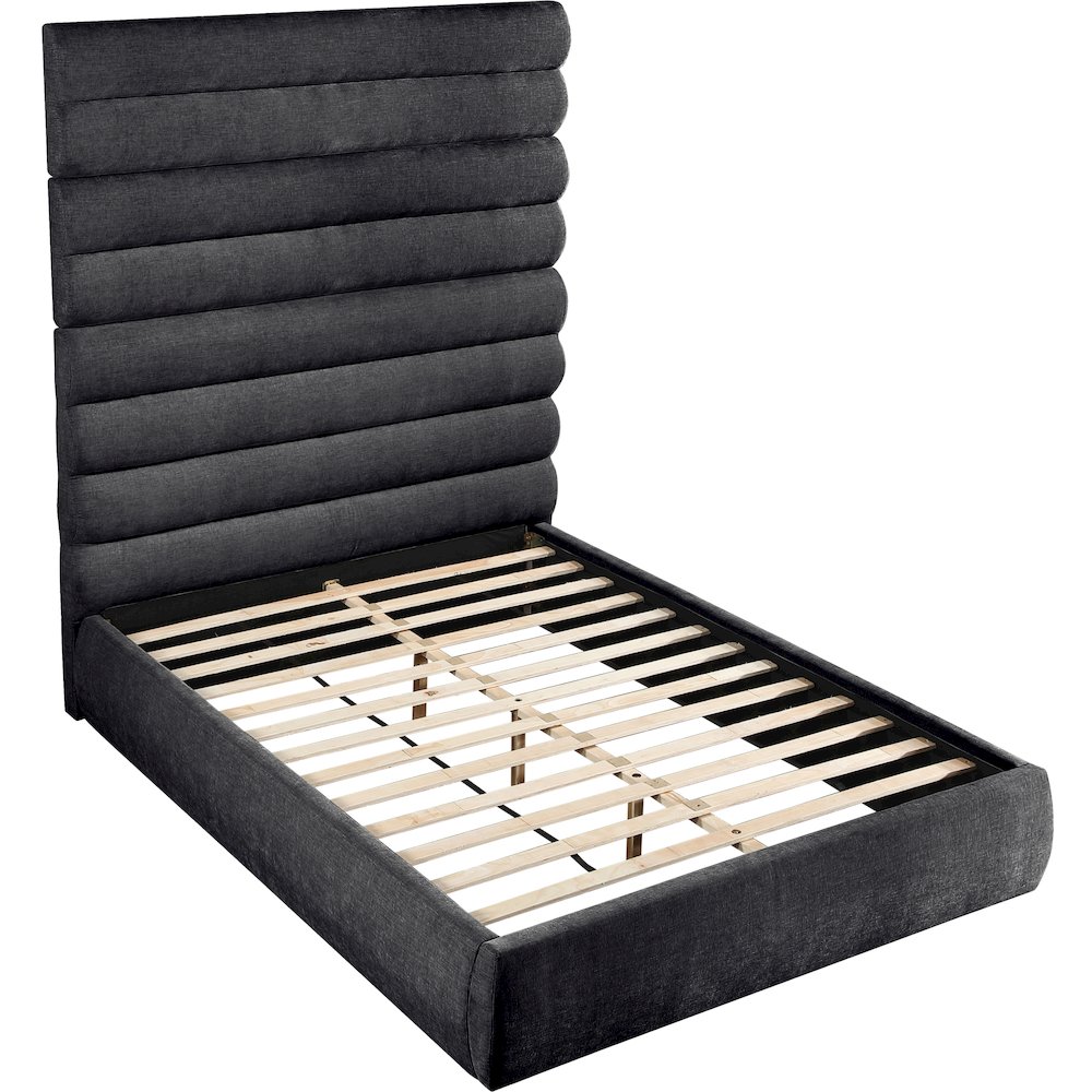 Adam Black Chenille Fabric Queen Bed. Picture 6