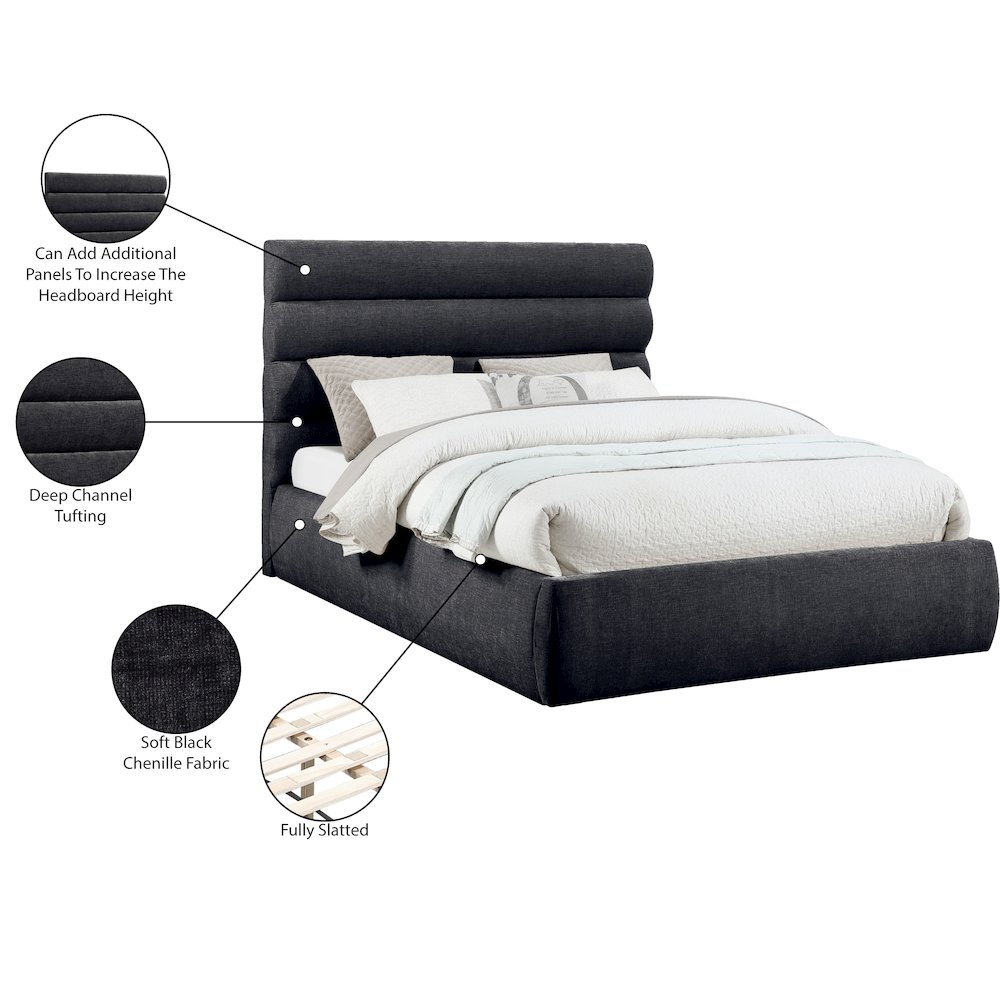 Adam Black Chenille Fabric Queen Bed. Picture 9